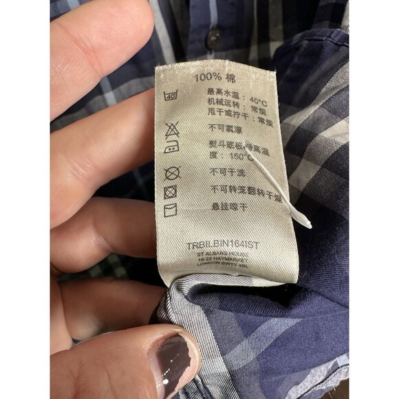Burberry London Shirt Mens Large Blue Plaid Button Down Long Sleeve - Picture 6 of 7